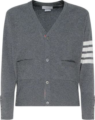 Thom Browne Klassiek Kasjmier 4-Bar V-hals Vest - Heren - Cashmere truien - Grijs - 2XL - Kasjmier - Truien & Vesten