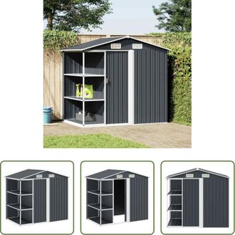 vidaXL vidaXL Attrezzi da giardino - Capanno da Giardino con Scaffali Antracite 205x130x183 cm Ferro