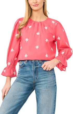 CeCe by Cynthia Steffe Embroidered Ruffle Sleeve Top in Claret Red at Nordstrom, Size X-Small