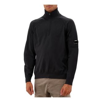 C.P. Company Zwart Zand Wol Halve Rits Gebreid - Heren - Coltruien - Zwart - M - Wol - Truien & Vesten