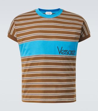 Versace Camiseta de algod&oacute;n a rayas con logo