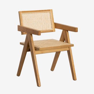 Sklum Sklum - Silla De Comedor Con Reposabrazos En Madera De Fresno Y Rat&aacute;n Lali