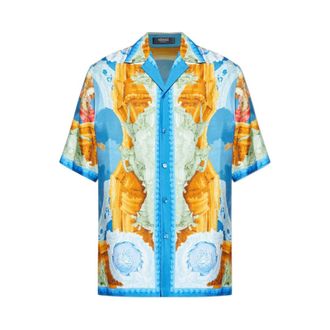 Versace Short Sleeve Shirts, male, Multicolor, 2XL, Printed Silk Twill Regular Shirt