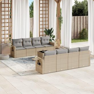 vidaXL Set De Sof&aacute;s De Jard&iacute;n 9 Pzas Con Cojines Rat&aacute;n Sint&eacute;tico Beige Vidaxl