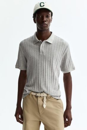 H&M Slim-fit Textured Jersey Polo Shirt in Light Gray Melange at Nordstrom, Size Xx-Large