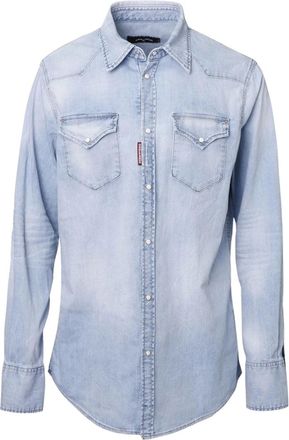 Dsquared2 Mens Classic Western Faded Denim Blue Shirt Cotton - Size Large
