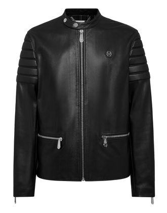 Philipp Plein Leather Moto Jacket Dobermann