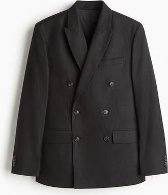 H&M Regular Fit Double-breasted Jacket in Black at Nordstrom, Size 48