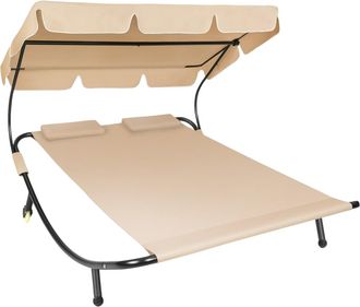 TecTake Tumbona doble, toldo ajustable, ruedas, 215 x 183 x 150 cm negro/beige