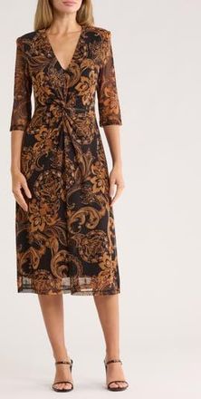 Connected Twist Front Mesh Midi Dress in Spice at Nordstrom Rack, Size 16