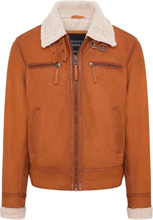 Infinity Leather Heren Tan Real Sheep Suede Bomber Pilotenjack - Sandnes
