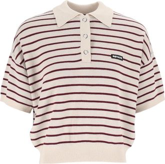 Rotate Beige Loose-Fit Knit Polo Shirt