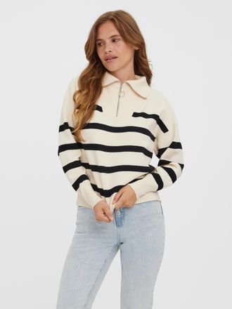 Vero Moda Troyer VERO MODA VMSABA STRIPE LS HIGHNECK BLOUSE GA NOOS, Damen, Gr. XL, schwarz-weiss (birch with stripes), Strick, Obermaterial: 50% Viskose, 28% P