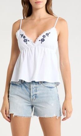 Madden Girl Lace Trim Babydoll Camisole in White at Nordstrom Rack, Size X-Large