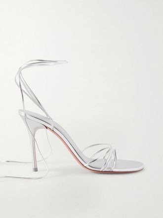 Amina Muaddi Sandali In Pelle Metallizzata Lori - Argento