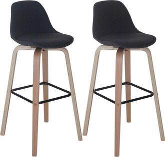 Hhg Hhg - Juego De 2 Taburetes De Bar 334, Taburete De Bar Con Respaldo, Textil, Gris Oscuro
