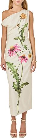 endless rose Floral Print Asymmetric Sleeveless Dress in Cream at Nordstrom, Size X-Small