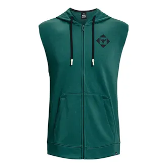 Under Armour Project Rock Heavyweight Terry Sleeveless Full-Zip Hoodie Green Teal 1377434-722