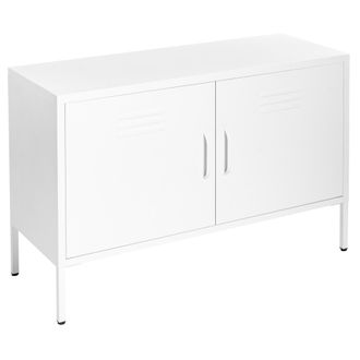 Beliani Aparador De Metal Blanco 100 X 40 Cm 2 Puertas Estantes Protectores Patas Uria