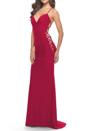 La Femme Unique Jersey Dress with Open Criss Cross Sides in Red at Nordstrom, Size 00