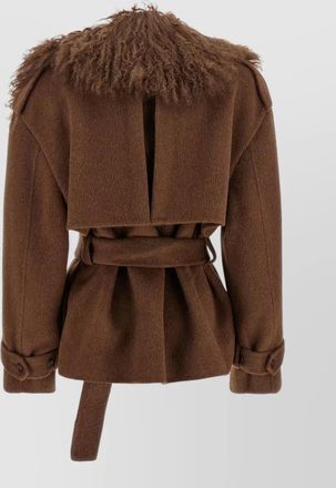 Giuseppe Di Morabito shearling collar double-breasted belted wool jacket