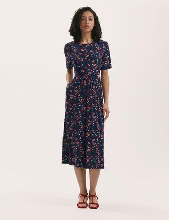 Finery Kathryn Floral Jersey Midi T-Shirt Dress in Navy Flower at Nordstrom, Size 14