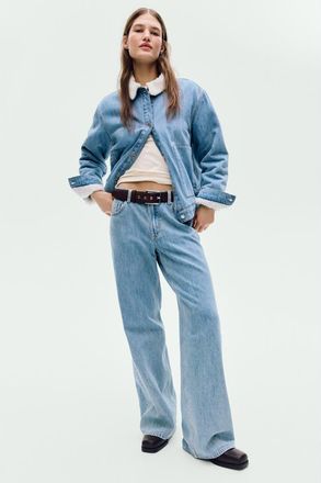 H&M Wide High Waist Jeans in Denim Blue at Nordstrom, Size 12
