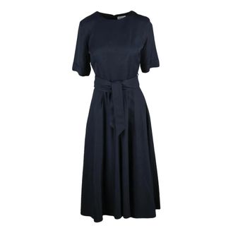 P.A.R.O.S.H. Abito lungo a ruota - Dames - Maxi kleedjes - Blauw - S - Linnen - Kleedjes