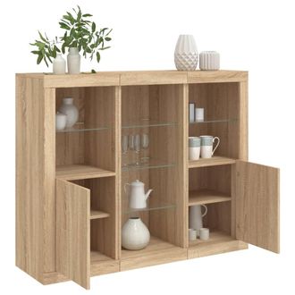 vidaXL Vidaxl - Aparador Con Luz Led 3 Piezas Madera De Ingenier&iacute;a Roble Sonoma