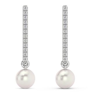 Pompeii3 6mm Pearl & Diamond Dangle Earrings Womens 14k Gold Tennis Earrings Lab Grown
