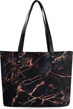 Generic Rose Gold Foil Black Marble Tote Bags for Women Cute Shoulder Purses Handbags