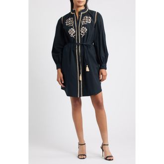 Julia Jordan Embroidered Shirtdress in Black/Ivory at Nordstrom Rack, Size X-Large