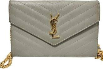 Saint Laurent Gray Leather Chain/Shoulder Wallet (Pre-Owned)