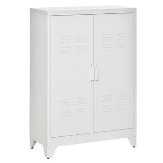 STILVORA Armario De Almacenamiento Con 2 Puertas De Lamas, 2 Estantes Ajustables Y Cierre Magn&eacute;tico, De Metal, 75&times;33&times;110 Cm, Blanco