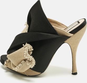 N&deg;21 N21 Beige/black Canvas And Satin Raso Knot Mules