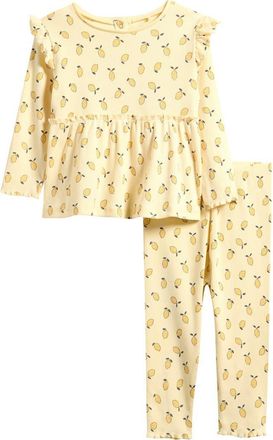 Next Lemon Print Peplum Top & Leggings Set in Yellow at Nordstrom, Size 12-18M