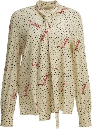 Valentino Blouse met polkadot logo en strikdetail - Dames - Blouses - Veelkleurig - L - Overhemden
