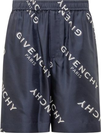 Givenchy Bermuda Shorts in Silk Twill with Shadow Print - Heren - Korte Broeken - Blauw - M - Korte Broeken