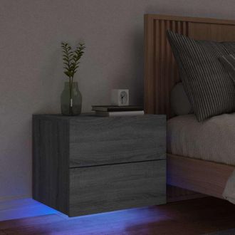 vidaXL Wall-mounted Bedside Cabinet with LED Lights Grey Sonoma vidaXL