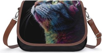 Generic Colorful Cat with Butterfly Small Womens Crossbody Bags Shoulder Handbag with Adjustable Strap for Travel