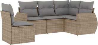 vidaXL Juego De Sof&aacute;s Jard&iacute;n Con Cojines 5 Pzas Rat&aacute;n Sint&eacute;tico Beige Vidaxl