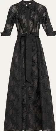 Teri Jon A-Line Organza Jacquard Shirt Gown