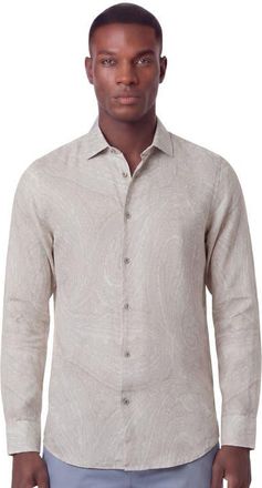 Lords of Harlech Uomo Wild Paisley Oxford Long Sleeve Fine Linen Shirt in Ivory at Nordstrom, Size Large