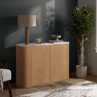Birlea Kagu 2 Door Sideboard Fluted Ribbed Oak & Marble effect in Light Oak