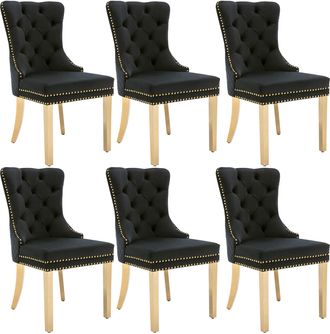 STILVORA Silla De Comedor Tapizada Con Anilla Redonda En Respaldo Y Tachuelas Decorativas Patas Ajustables Terciopelo Negro