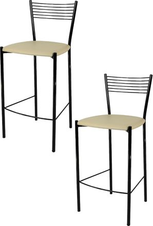 Tommychairs Tommychairs 2 Taburetes Elegance En Acero Negro Asiento Polipiel Lin
