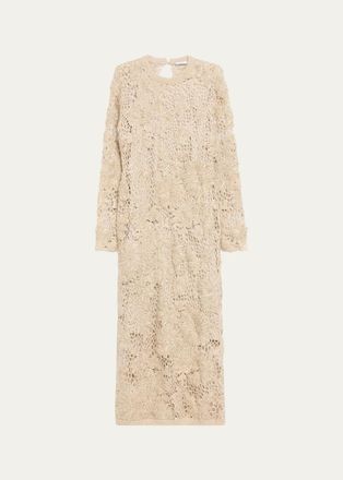 Brunello Cucinelli Mohair Sparkling Floral Embroidered Mesh Dress