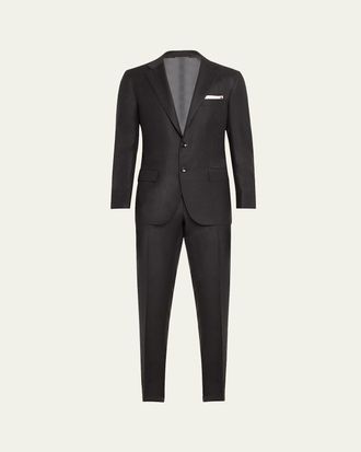 Kiton Mens Tonal Plaid Wool Suit