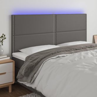 vidaXL Cabecero Con Luces Led Cuero Sint&eacute;tico Gris 200x5x118/128 Cm Vidaxl