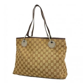 Gucci Beige Brown Canvas Tote Bag (Pre-Owned)